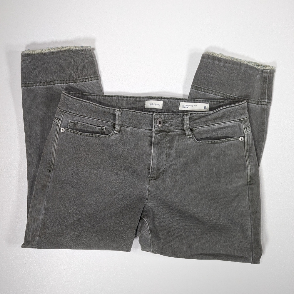 J JILL Army Green Wash Stretch Authentic Fit Slim Crop Frayed Jeans Womens Sz 8p